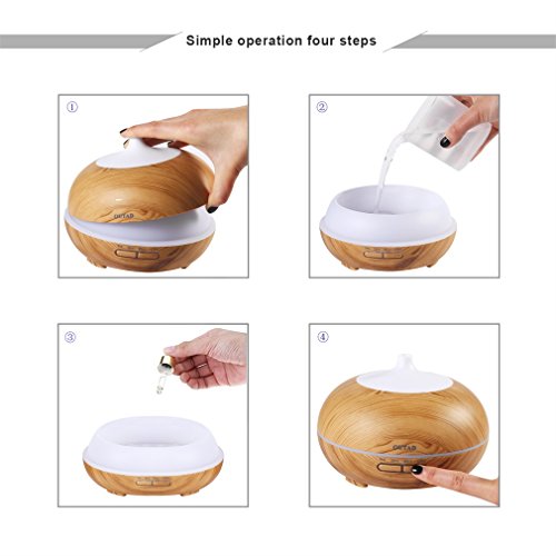 Aroma Diffuser OUTAD 300ml Wohltuend Holzmaserung Luftbefeuchter mit 7 Wechselfarben, Einstellbarer Nebelausstoß, Automatische Abschaltung und Niedrigwasserschutz, Aroma humidifier Duftzerstäuber Diffusor ätherisches Öl Diffusor Duftlampe EU für Aromatherapie, Yoga, Salon, Spa, Wohn, Schlaf, Bade oder Kinderzimmer Hotel etc - 5