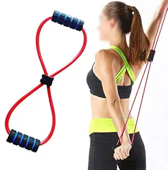 Ella Health & Beauty Yoga Chest Expander Latex Figure 8 Shape Yoga Fitness Workout Toning Resistance Tube Exercise Band for Unisex Made in India Random Color