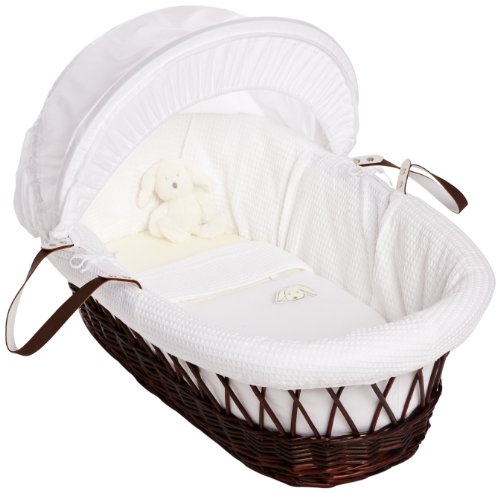 Izziwotnot Gift White on Dark Wicker Moses Basket