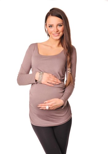 Basic MATERNITY Long Sleeve Top Pregnancy Blouse Size 8 10 12 14 16 18 8041 Variety of Colours (14, Cappuccino)