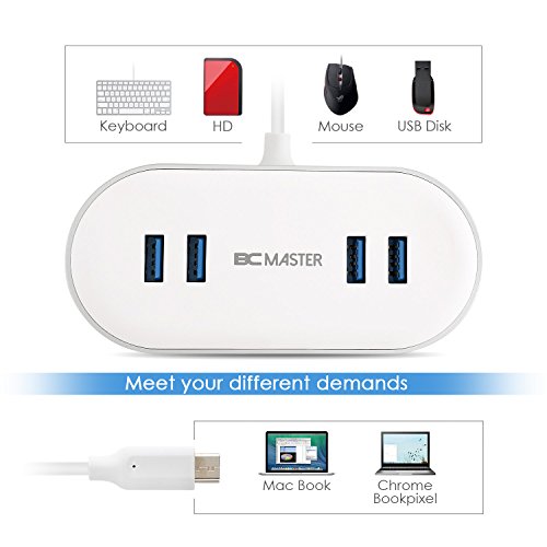 BC Master USB C 4 Port USB 3.0 Hub mit VGA Adapter, mit 4 USB 3.0 Anschlüsse Datenübertragung , 1 VGA Videoadapter , für das neue MacBook, Chromebook Pixel und mehr - 4