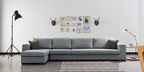 Designetsamaison Canapé d'angle Gauche en Tissu Gris - Opera