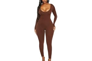Rongseng Jumpsuit Damen Langarm Rundhalsausschnitt Sport Jumpsuit Lang Eng Stretch Einteiler Bodycon Yoga Bodysuit Overall Nahtloser One Piece Workout Playsuits Sportanzug Trainingsanzug Club Outfit