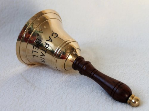 Handglocke Tischglocke Glocke Messing poliert Holzgriff 19cm Captain`s Bell - 2