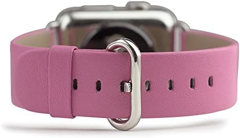 Marcel Robert Classic leather strap for Apple Watch 38mm - size M - PINK - compatible 1, 2 &amp; 3 series handmade by (France) from genuine French leather - steel buckle and adapters installed