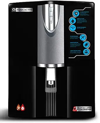 Aqua Active Copper 10-L RO+UV Water Filter Purifier for Home, Kitchen -100GPD-3000 TDS (Black Grey)