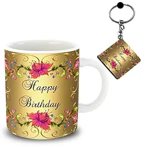 ODDCLICK Graphically Cake Printed Coffee Mug with Keychain Birthday Gifts Set for Girlfriend Boyfriend Husband Wife Mom Dad Brother Sister Bestie Friend (Pattern-1)