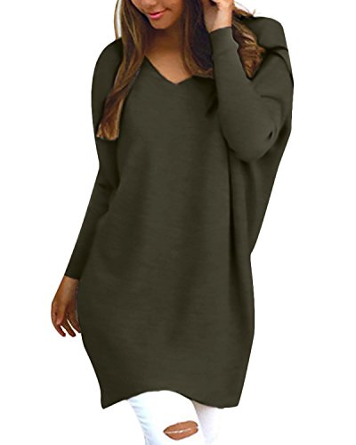 Womens Oversized Jumper Dress V Neck Pullover Long Sleeve Knitwear