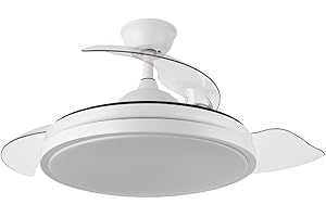 FABRILAMP ESPARTA Ventilatore da soffitto con luce LED, motore DC, colore bianco, pale retrattili, telecomando, timer, memoria di luce, 3 tonalità e 6 velocità