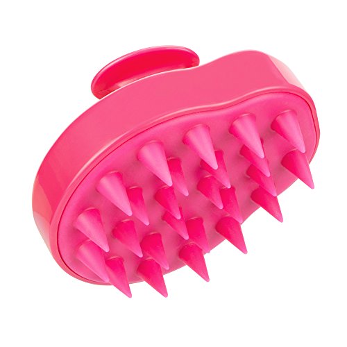 Champú cuero cabelludo cepillo de masaje, silicona suave cerdas con fácil agarre dedo soporte, Rosa