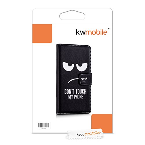 kwmobile HÃ¼lle fÃ¼r Sony Xperia Z1 - Wallet Case Handy SchutzhÃ¼lle Kunstleder - Handycover KlapphÃ¼lle mit Kartenfach und StÃ¤nder Don't touch my Phone Design WeiÃŸ Schwarz