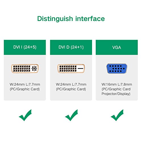 UGREEN DVI auf VGA Kabel Adapterkabel DVI-I 24+1 Stecker auf 15 VGA Stecker Hochreine Kupferleiter ,micro usb für Stormversorgung, HD 1080P für Gaming , DVD , Laptop, HDTV und Beamer (1m) - 2