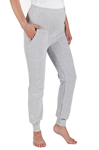 JANDAZ® MATERNITY COTTON TRACKSUIT BOTTOMS AND HOODIE BUY TOGETHER OR SEPARATELY (S/M, Trousers With Pockets-Grey Melange)
