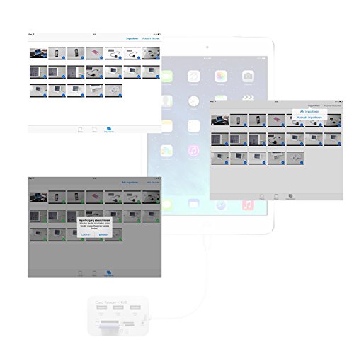 Gilsey 7in1 Camera Connection Kit Adapter iPhone 6 6s, iPad Air, iPad Air 2, iPad Air Pro, iPad 4, iPad Mini, Ipad Mini 2, iPad Mini 3, iPad Mini 4 – SD, MS, TF, M2, Mini SD, MMC, Micro SD + 3 USB HUB – Überträgt Bilder und Videos von Kameras und Karten Kartenlesegeräte – iOS 9 - 5