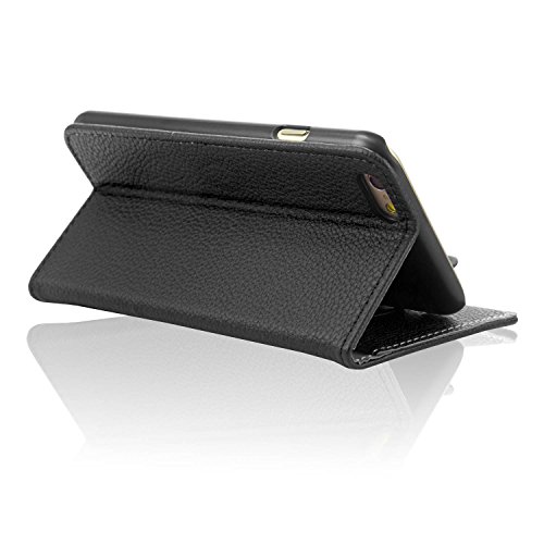 SAVFY iPhone 6 Case - Leather Case for Apple iPhone 6 4.7 Inch Flip Black Cover With [ Holder Support & ID Card Slot ] Magnetic PU Cover High Quality Pouch + Free Screen Protector & Stylus Touch Pen