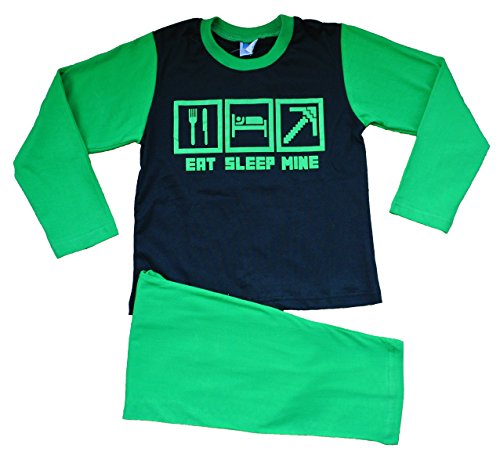 EAT SLEEP MINE Pyjamas 7 to 14 Years FANTASTIC COMPUTER GAME STYLE Green