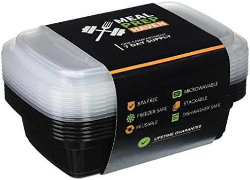 Meal Prep Haven Food Containers with Lids for Portion Control - Stackable, Leak Proof, Microwave, Dishwasher Safe, Reusable (7 Pack)