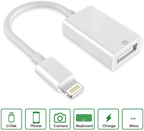 Lightning to USB Camera Adapter, Lightning to USB Otg Cable Male 8 Pin to USB Female Adapter For Apple iPhone and iPad. Lightning Otg Adapter Cable for All of Lightning Interface. No App Required, Support iOS 11 Before and After