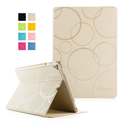iPad Air Hülle, Deenor Colour Series Premium PU Leder Ultra Slim Light Weight Auto aufwachen / Schlaf Funktion Schutzhülle Hülle für Apple iPad Air iPad 5. (Golden circles)