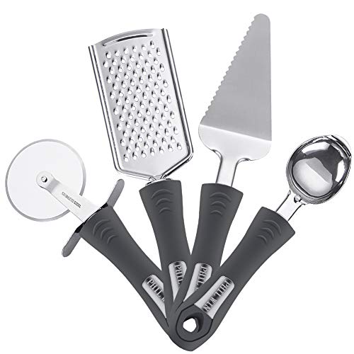 Phillwin - Juego de 4 herramientas de cocina, incluye rallador de queso y limón de zester, cortador de pizza, pelador de pizza, cuchara de helado