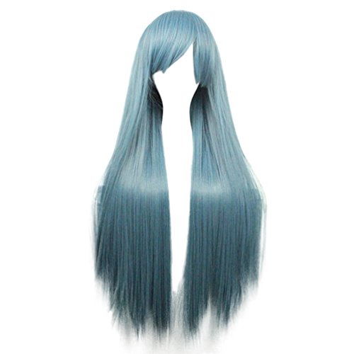 Rise World Wig 80cm Two Tone Long Straight Anime Cosplay Wigs Costume Party Hair Wig(Dark Blue)