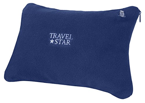 2er Set: Aufblasbares Nackenhörnchen + Kissen mit Fleece-Bezug (Blau) (TS-N-4000) - 5