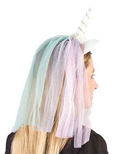 SIX „Fun“ Unicorn Haarreif Einhorn Kostüm Kopfschmuck Haar Schmuck bunter Regenbogen Schleier Blumen Karneval Fasching Junggesellenabschied (315-597) - 3