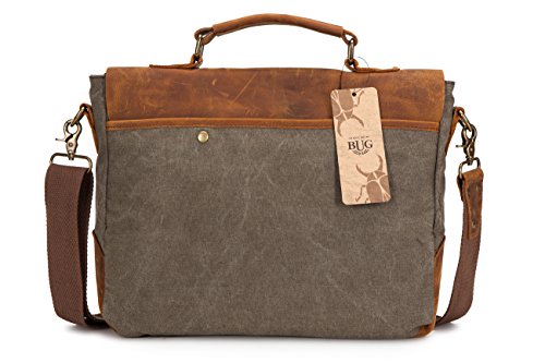 DoubleMay Herren Vintage Canvas Leder Aktentasche Messenger Bag Umhängetasche ideal für Studium Büro oder Freizeit Outdoor 37 x 10 x 27 cm (Grau) - 2