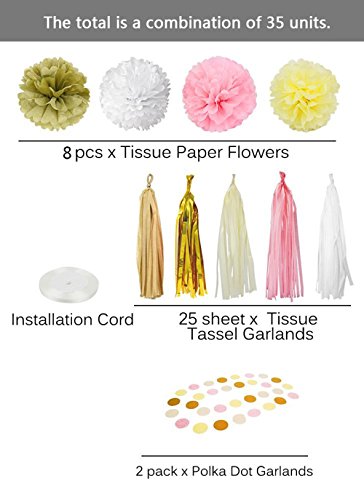 Paxcoo 35 Stk. Minze Gold Tissue Papier Pom Poms Quaste Girlande für Baby Dusche Party Dekorationen - 5