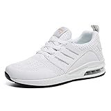 sportschuhe für fitnessstudio test  JUXINCHI Herren Damen Sneakers Bequeme Atmungsaktiv Laufschuhe Schnürer Air Profilsohle Sportschuhe Luftpolster Turnschuhe Fitness Leichte White 39 EU