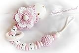 Schnullerkette mit Namen - Geschenk zur Taufe, Geburt, ... - Mädchen - Häkelblume - Wunschname