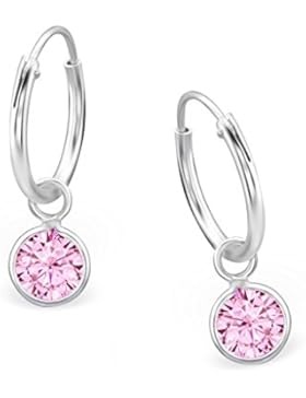 GH1a kl. Rosa Zirkonia Herz Creolen Ohrringe 925 Echt Silber Mädchen Kinder Ohrhänger z0555