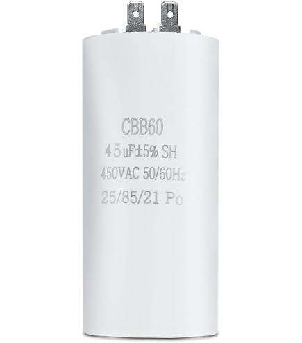 Condensatore Motore Permanente 60μF 450V Con Capicorda – 50x117 Mm – Ideale Per Condizionatori E Cancelli Automatici