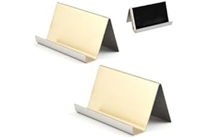 KALSEY 2 Pezzi Porta Biglietti da Visita in Acciaio Inossidabile, Porta Biglietti da Visita da Scrivania, Porta Biglietti da Visita in Metallo, Supporto per Biglietti da Visita per Scrivania da Ufficio(Oro)