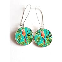 Ohrringe cabochon Vogel Papagei Tropen, der tropisch ist, Palme