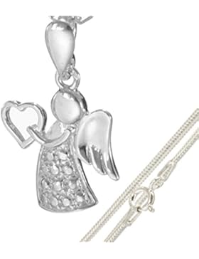Engelset:Schutzengel mit Herz Ketten-Anhänger mit Schlangenkette 45 cm aus 925er Silber#st454