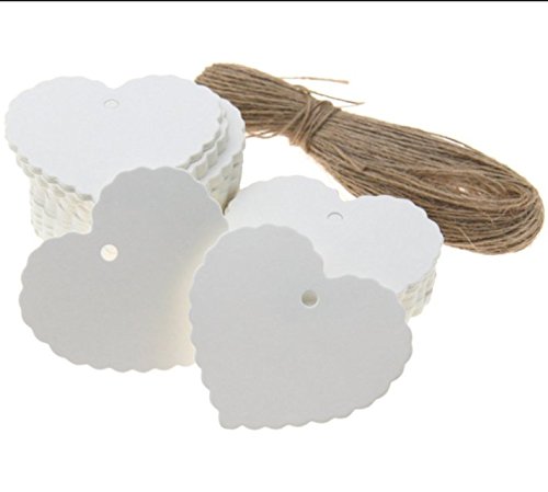 Etiketten, 100 Stück, weiß, Herz-Form, 6 x 5,5 cm, Papier, zum Anhängen, für Geschenke / Preise