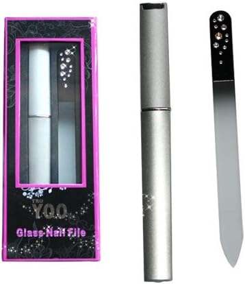 TRUYOO Crystal Glass Nail File Manicure Pedicure Art Files Black with Hard Case Silver