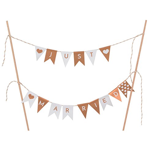Simplydeko Cake Topper Kuchenwimpel Girlande - Made in Germany - (Just Married in Kupfer)