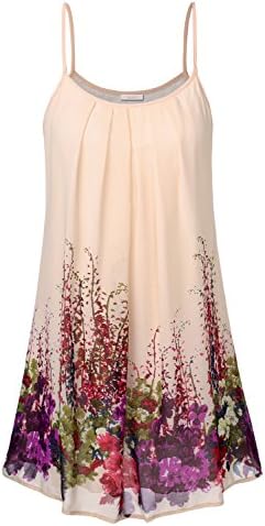 WAJAT Women's Summer Casual Spaghetti Strap Sundress Sleeveless Printed Beach Slip Dress Apricot Floral M