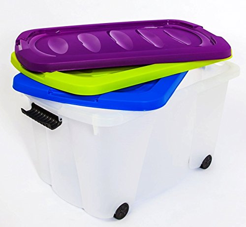 3er Set Aufbewahrungsbox mit Deckel und Rollen Größe: 45 Liter. In 3 verschiedenen Farben. Ideal für Büro, Kinderzimmer, Küche & Werkstatt - 2