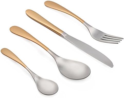 4 Piece 18/10 Stainless Steel Cutlery Set, Including Dinner Fork, Dinner Spoon&amp; Tea Spoon, Tableware Service for 1 Person (Gold+Silver)