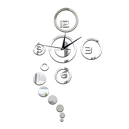 Forepin® DIY Wanduhr Moderne 3D Wandtattoo mit Spiegel Design Dekoration Clock Uhr für Öffentliche Wohnzimmer Büro Schlafzimmer Studierzimmer – Silber - 4