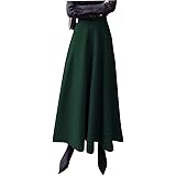 Jupe Longue Femme Hiver Vintage Élégant Taille Haute Carreaux Taille élastique Maxi Jupe Laine Chaud A-Line Plissée Jupe Casu