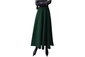 ARTYKEY Jupe Longue Femme Hiver Vintage Élégant Taille Haute Carreaux Taille élastique Maxi Jupe Laine Chaud A-Line Plissée Jupe Casual Party S-3XL
