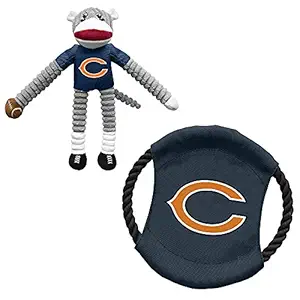 Littlearth NFL Chicago Bears Sock Monkey and Flying Disc Pet Toy Combo Set, Team Color, (3C00932-BEAR)