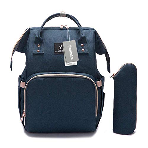 Preisvergleich Produktbild Baby Wickelrucksack Wickeltasche, HowiseAcc Multifunktional Windel Tasche Mama Rucksack mit 2 Kinderwagen-haken 1 Pcs Flasche Tasche / Wasserdicht, großes Fassungsvermögen, stilvoll und haltbar (Dunkelblau)