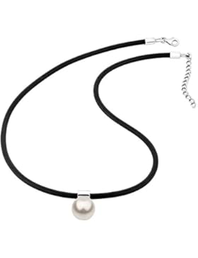 Halskette in schwarz und Anhänger mit 12 mm weißer Swarovski Perle von NENALINA | Anhänger 925er Sterling Silber...