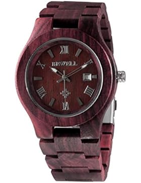 Alienwork Quarz Armbanduhr massive Naturholz Uhr Herren Uhren Damen handgefertigt Rotes Sandelholz Holz rot UM-W127A-01