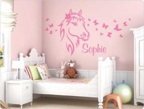 I-love-Wandtattoo 11591 - Sticker mural motif cheval avec nom personnalisable, rose bonbon, 160 cm x 88 cm